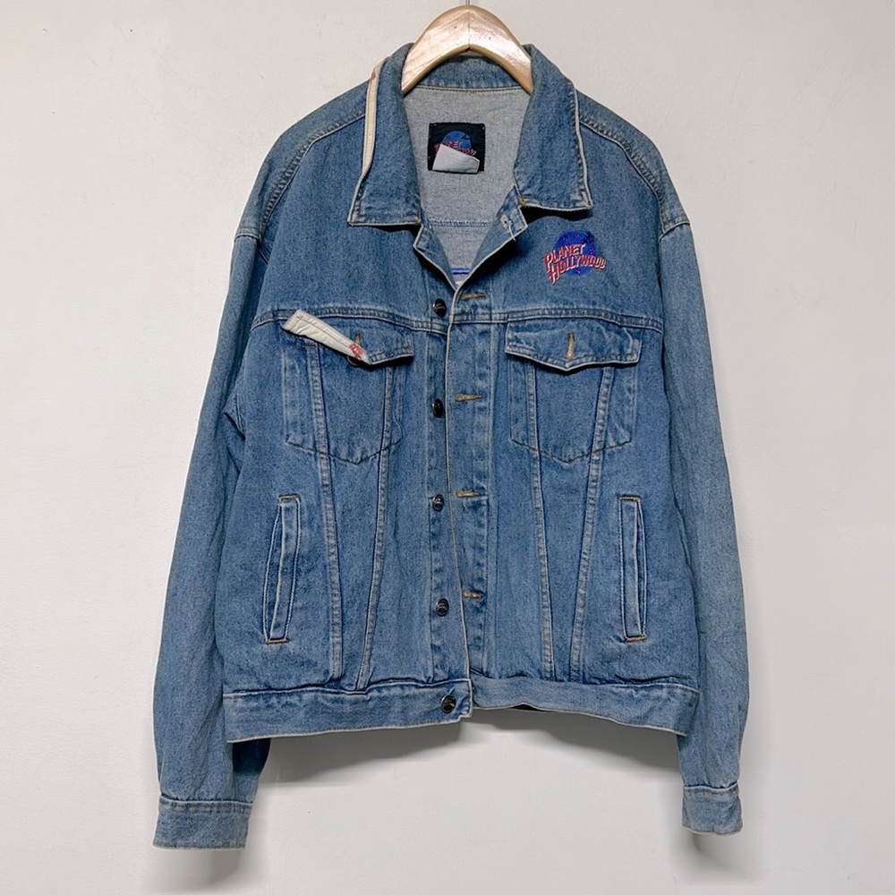 Men’s Vintage Y2K Planet Hollywood Atlantic City Jean Jacket Embroidered Logo - Picture 2 of 11